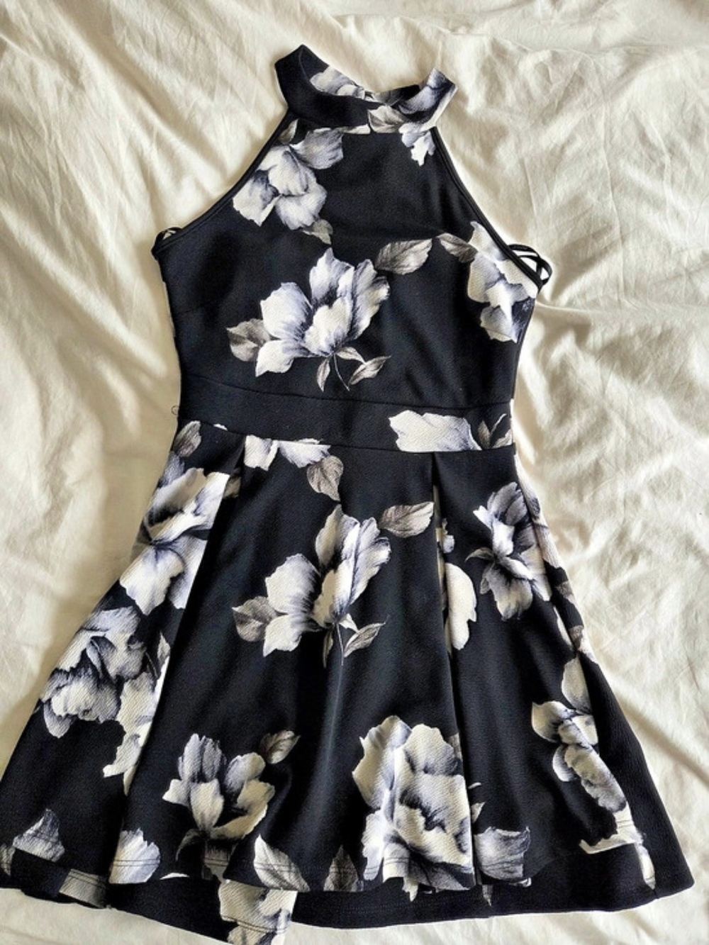 Black, White + Grey Floral Dress